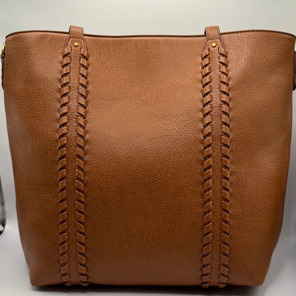 Style & Co. Brown Braided Leather Tote Shoulder Bag